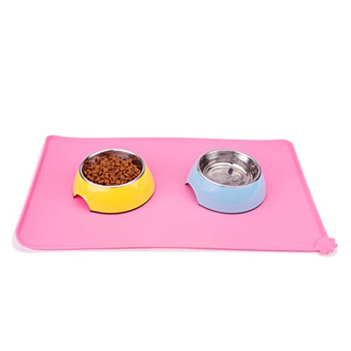 UEETEK Mascotas alimentación alimentos impermeable Mat grado silicona mascotas alimentos Mat antideslizante perro bol mantel para cachorro perro gato Kitty (negro)