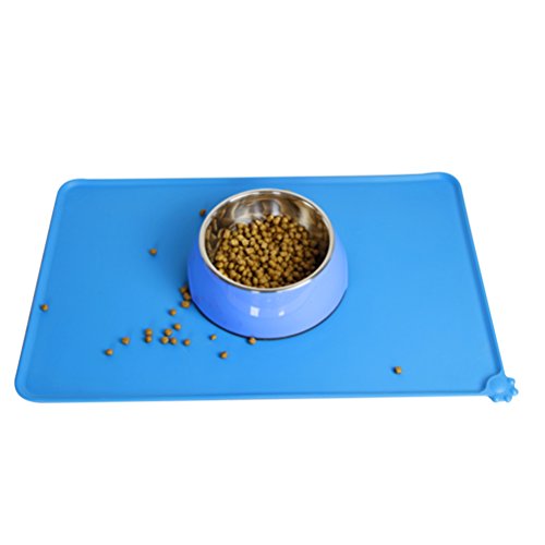 UEETEK Mascotas alimentación alimentos impermeable Mat grado silicona mascotas alimentos Mat antideslizante perro bol mantel para cachorro perro gato Kitty (negro)