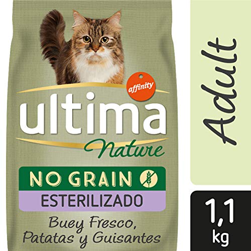 Ultima Nature No Grain Pienso para Gatos Esterilizados sin Cereales con Buey, Pack de 8 x 1.1Kg - Total: 8.8kg