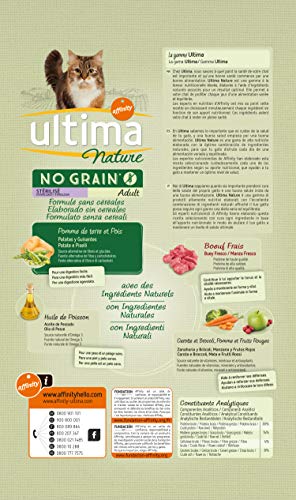 Ultima Nature No Grain Pienso para Gatos Esterilizados sin Cereales con Buey, Pack de 8 x 1.1Kg - Total: 8.8kg