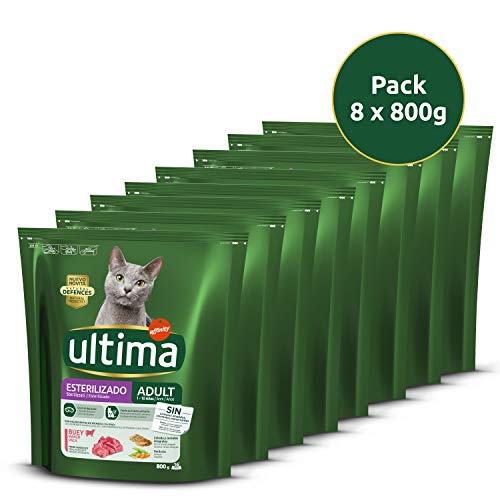 ultima Pienso para Gatos Esterilizados Adultos con Buey, Pack de 8 x 800g - Total: 6.4kg