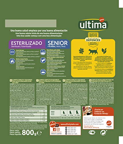 ultima Pienso para Gatos Esterilizados Senior con Pollo, Pack de 5 x 800g - Total: 4kg