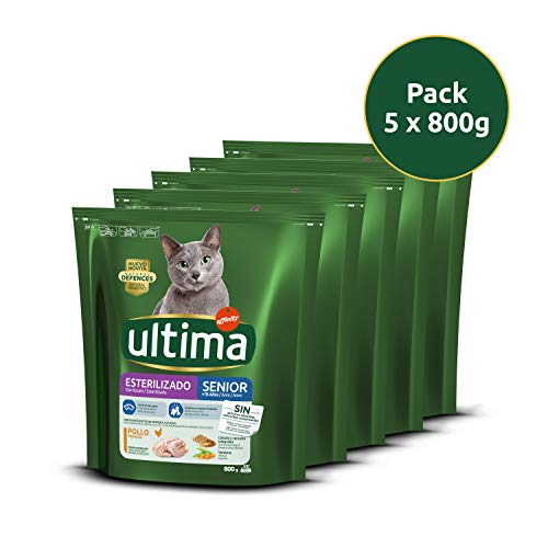 ultima Pienso para Gatos Esterilizados Senior con Pollo, Pack de 5 x 800g - Total: 4kg