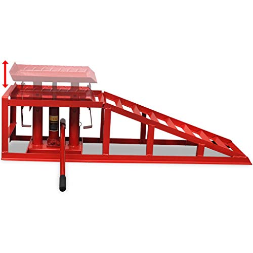 UnfadeMemory 2uds Rampa de Coche para Elevar Vehículos Motorizados y Reparar Coches,Estructura de Acero,Carga 2000kg,115x32x31cm Rojo