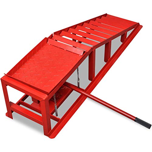 UnfadeMemory 2uds Rampa de Coche para Elevar Vehículos Motorizados y Reparar Coches,Estructura de Acero,Carga 2000kg,115x32x31cm Rojo