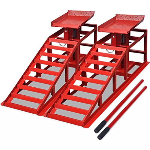 UnfadeMemory 2uds Rampa de Coche para Elevar Vehículos Motorizados y Reparar Coches,Estructura de Acero,Carga 2000kg,115x32x31cm Rojo