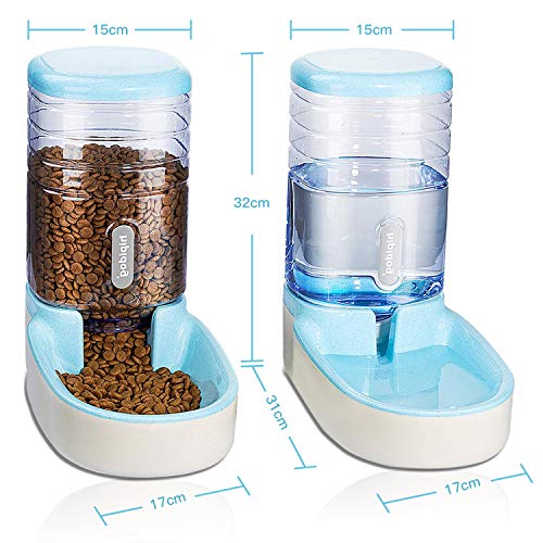 UniqueFit Pets Gatos Perros Riego automático y alimentador de Alimentos 3.8 L con 1 * dispensador de Agua y 1 * alimentador automático para Mascotas (Azul)