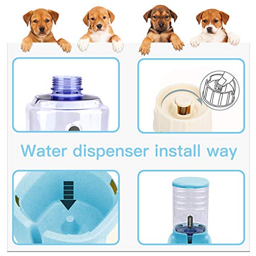 UniqueFit Pets Gatos Perros Riego automático y alimentador de Alimentos 3.8 L con 1 * dispensador de Agua y 1 * alimentador automático para Mascotas (Azul)