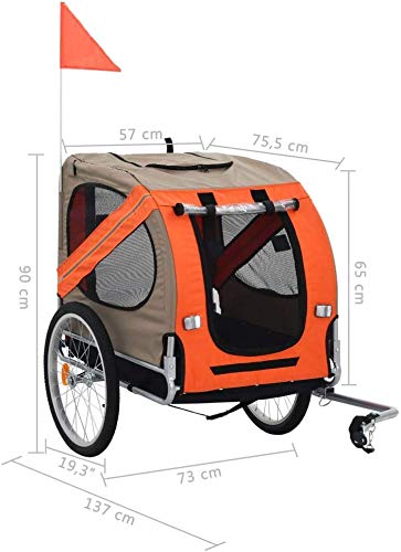 UOUM Remolque de Bicicleta para Perros Naranja y Gris/Rojo y Negro, BIC Remolque en Perros, remolques de Bicicletas para Trailer admiten Bicicletas, remolques Animal, Perro Remolque,Orange and Gray