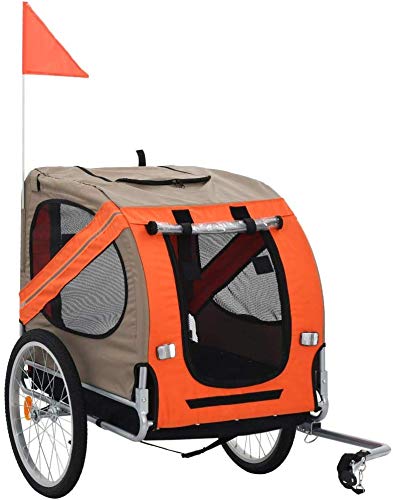 UOUM Remolque de Bicicleta para Perros Naranja y Gris/Rojo y Negro, BIC Remolque en Perros, remolques de Bicicletas para Trailer admiten Bicicletas, remolques Animal, Perro Remolque,Orange and Gray