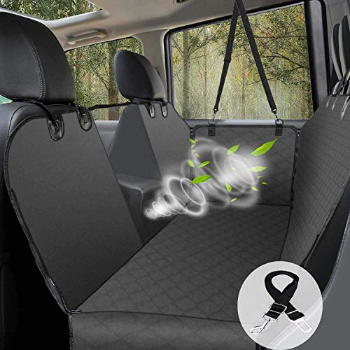 UPSKY funda para asiento de coche para perro con ventana de malla, solapa lateral, 4 correas, 600D resistente al agua, a prueba de arañazos, antideslizante para asiento de mascotas