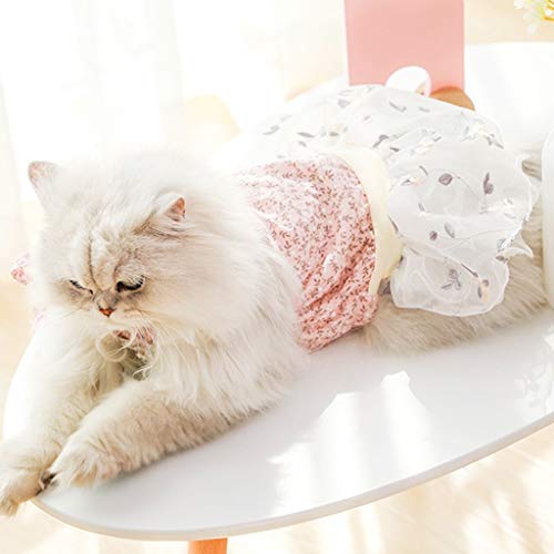 Vestido de Encaje para Perro, Vestidos de Princesa Falda Tutú para Perros con Bordado, Estampados de Floral Trajes de Tul, Transpirable y Ligero Disfraces Ropa para Gato Perrito Primavera Verano