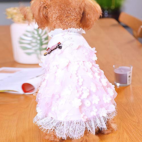 Vestidos de Encaje para Perro y Gato, Vestido de Tul para Fiesta de Boda de Cumpleaños, Ligero y Transpirable Falda de La Torta de Floral, Vestido de Tutú de Verano, Ropa para Mascotas Pequeños