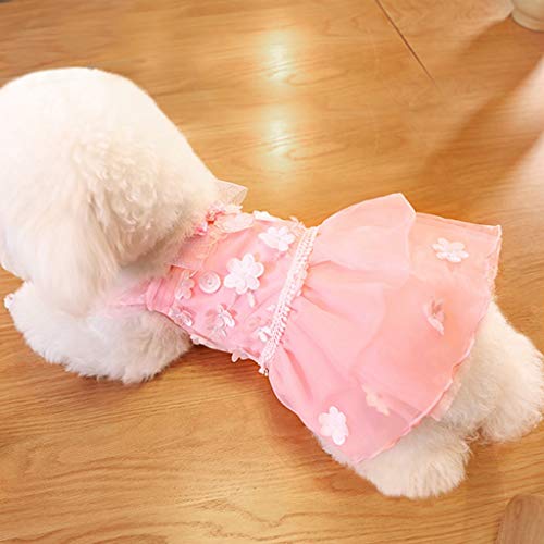 Vestidos de Encaje para Perro y Gato, Vestido de Tul para Fiesta de Boda de Cumpleaños, Ligero y Transpirable Falda de La Torta de Floral, Vestido de Tutú de Verano, Ropa para Mascotas Pequeños