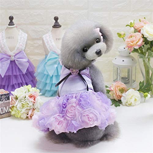 Vestidos de Fiesta de Boda para Perro y Gato, Vestido de Encaje para Fiesta de Cumpleaños, Falda de La Torta de Rosa Floral con Bowknot, Vestido de Tutú, Ropa para Mascotas Perrito