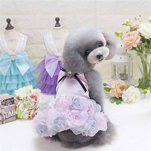 Vestidos de Fiesta de Boda para Perro y Gato, Vestido de Encaje para Fiesta de Cumpleaños, Falda de La Torta de Rosa Floral con Bowknot, Vestido de Tutú, Ropa para Mascotas Perrito