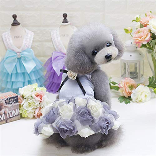 Vestidos de Fiesta de Boda para Perro y Gato, Vestido de Encaje para Fiesta de Cumpleaños, Falda de La Torta de Rosa Floral con Bowknot, Vestido de Tutú, Ropa para Mascotas Perrito