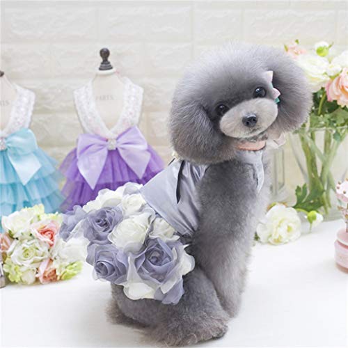 Vestidos de Fiesta de Boda para Perro y Gato, Vestido de Encaje para Fiesta de Cumpleaños, Falda de La Torta de Rosa Floral con Bowknot, Vestido de Tutú, Ropa para Mascotas Perrito