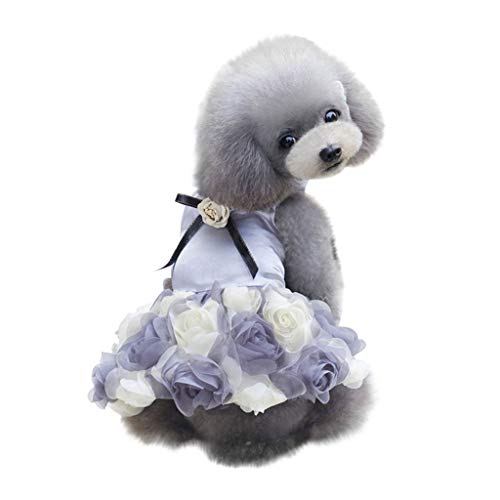 Vestidos de Fiesta de Boda para Perro y Gato, Vestido de Encaje para Fiesta de Cumpleaños, Falda de La Torta de Rosa Floral con Bowknot, Vestido de Tutú, Ropa para Mascotas Perrito