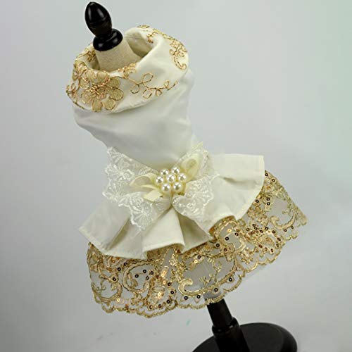 Vestidos de Fiesta de Boda, Vestido de Encaje con Bordado, Fiesta de Cumpleaños, Falda de Tutú de Princesa con Bowknot Perla, Ropa de Verano para Mascotas Perrito Yorkshire Chihuahua