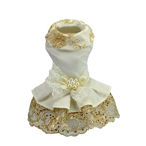 Vestidos de Fiesta de Boda, Vestido de Encaje con Bordado, Fiesta de Cumpleaños, Falda de Tutú de Princesa con Bowknot Perla, Ropa de Verano para Mascotas Perrito Yorkshire Chihuahua