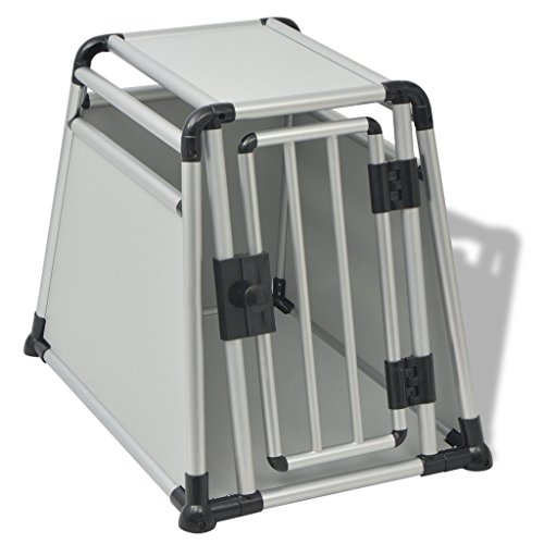 vidaXL 170352 Caja de Transporte para Perros, Aluminio, M, Caja de Transporte para Perros, Caja de Transporte para Coche, Caja de Viaje, Plateada/Negro