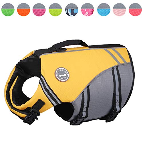 VIVAGLORY Chaleco Salvavidas para Perros Deportivo, Perros Seguridad Natación Ropa, Amarillo, L