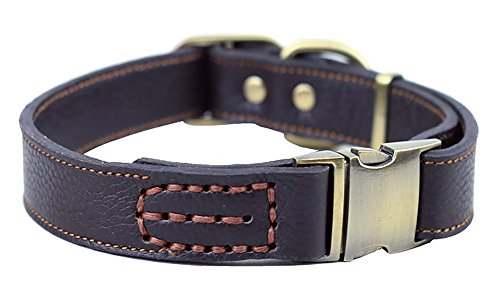 Vivi Bear Ajustable Durable Mejores Perros de Cuero Genuino Collar para Perros de Grandes Perros de tamaño Mediano, Longitud Ajustable de 13 Pulgadas a 20 Pulgadas, 1 Pulgada de Ancho (Negro)