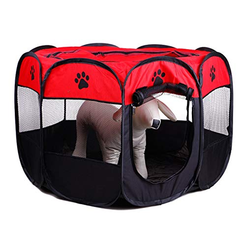 Wallfire Mascota, Parque de Juegos Portátil, Plegable, Lavable, Tienda para Mascotas, Casa de Perro, Perrito, Gato, Jaula, Perrera, Octagonal, Cerca, para Uso en el Hogar, al Aire Libre (Color : Red)