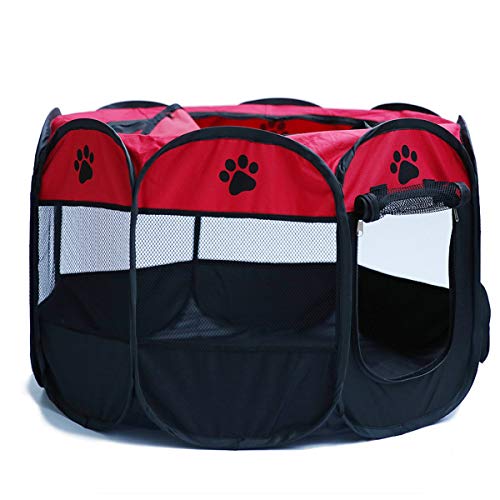 Wallfire Mascota, Parque de Juegos Portátil, Plegable, Lavable, Tienda para Mascotas, Casa de Perro, Perrito, Gato, Jaula, Perrera, Octagonal, Cerca, para Uso en el Hogar, al Aire Libre (Color : Red)