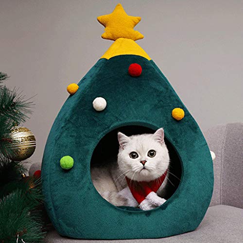 WARMWORD Cálido Perrito de la Cama Casa de la Perrera del Gato, Cueva del Gato Cama con tapete Cachorro Gatito Forma de árbol de Navidad Camas Cubrir Nido de Jaula para Invierno Mascota durmiendo