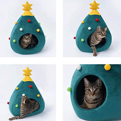 WARMWORD Cálido Perrito de la Cama Casa de la Perrera del Gato, Cueva del Gato Cama con tapete Cachorro Gatito Forma de árbol de Navidad Camas Cubrir Nido de Jaula para Invierno Mascota durmiendo