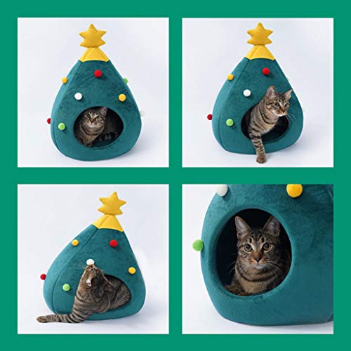 WARMWORD Cálido Perrito de la Cama Casa de la Perrera del Gato, Cueva del Gato Cama con tapete Cachorro Gatito Forma de árbol de Navidad Camas Cubrir Nido de Jaula para Invierno Mascota durmiendo