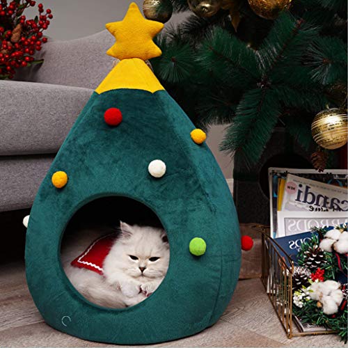 WARMWORD Cálido Perrito de la Cama Casa de la Perrera del Gato, Cueva del Gato Cama con tapete Cachorro Gatito Forma de árbol de Navidad Camas Cubrir Nido de Jaula para Invierno Mascota durmiendo