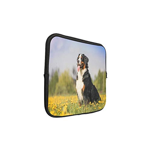 WDDHOME Diseño Personalizado Happy Bernese Mountain Dog Funda de portátil Suave con Funda de Primavera Hermosa Funda de Bolsa para Piel para Macbook Air 11"(2 Lados)