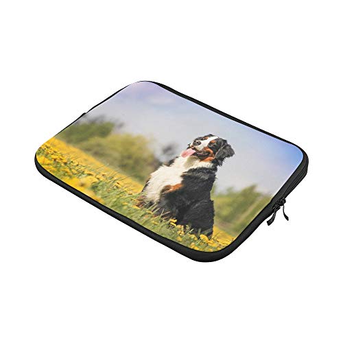 WDDHOME Diseño Personalizado Happy Bernese Mountain Dog Funda de portátil Suave con Funda de Primavera Hermosa Funda de Bolsa para Piel para Macbook Air 11"(2 Lados)