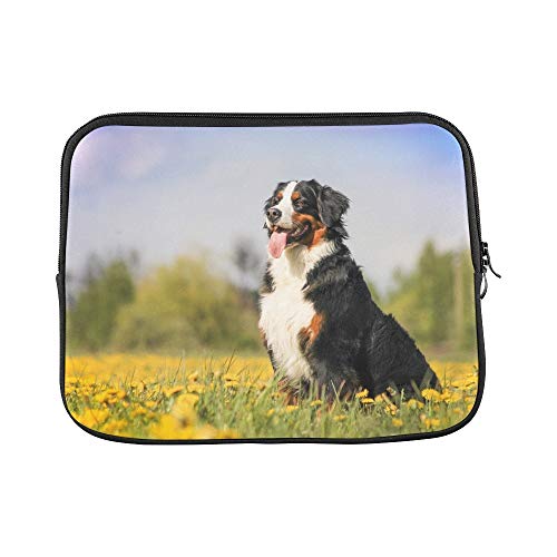 WDDHOME Diseño Personalizado Happy Bernese Mountain Dog Funda de portátil Suave con Funda de Primavera Hermosa Funda de Bolsa para Piel para Macbook Air 11"(2 Lados)