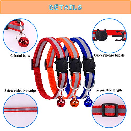 Winline Collar para Gatos,Collares para Gatos con Campanas, Ajustable Fluorescente, Hebilla de Seguridad de liberación rápida, Apta para la mayoría de los Gatos domésticos (6pcs)