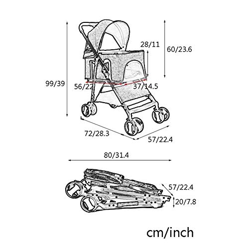 WLDOCA Cochecito para Perro,Trolley Trailer Bicicleta Cubierta del Viento Lluvia Viaje al Aire Libre Bolso Plegable Gato 4 Ruedas para Perros