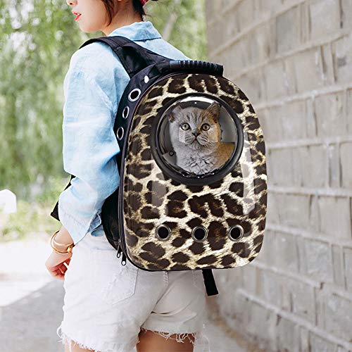 *WTTFF* Mochila para Gatos Transpirable, Mochila para Mascotas, tamaño 32x38x42, Adecuada para Gatos de 8 kg de Peso para Perros de 6 kg,Leopardprint