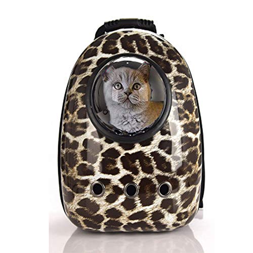 *WTTFF* Mochila para Gatos Transpirable, Mochila para Mascotas, tamaño 32x38x42, Adecuada para Gatos de 8 kg de Peso para Perros de 6 kg,Leopardprint