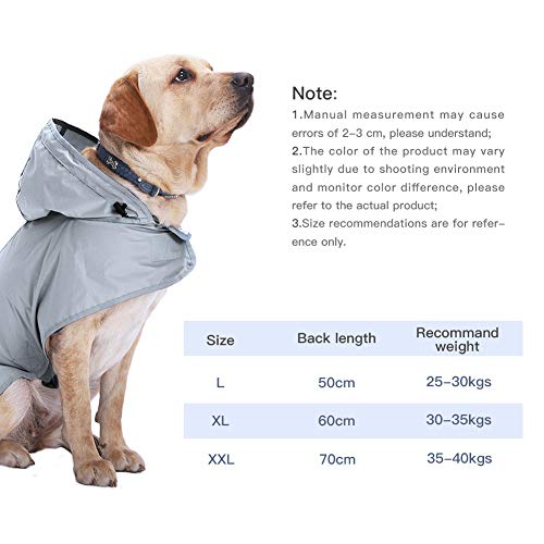 XIAPIA Impermeable Perro,Chubasquero Perro Grande/Mediano/Pequeño Chubasquero para Perros con Capucha Abrigo Impermeable Perros Ajustable,Lavable de Dos Colores Opcionales Diseñados para Perros