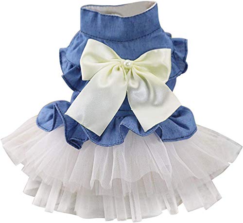 XIRUN Bowknot Vestidos de tutú para Perros pequeños Denim Wedding Princess Falda Cachorro Ropa de Primavera (Tamaño Blanco 2XL)-Talla 2XL_Blanco