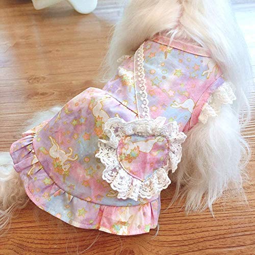 XIRUN Ropa para Mascotas Camisas de tutú Cachorro Perro Vestidos de Princesa Fantasía Diseño de Encaje Rosa Decoración de Cuerpo Cruzado Tela de algodón Impresa Adecuado para Gatos y