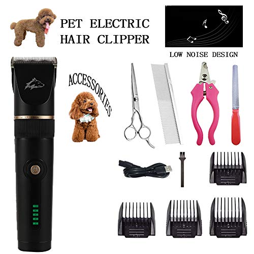 XXDYF Cortapelos para Perro y Gato, Bajo Ruido y Vibración, Profesional Máquina Cortar Pelo Inalámbrico, Batería Recargable de Litio, para Mascotas Pequeñas Medianas y Grandes,Negro