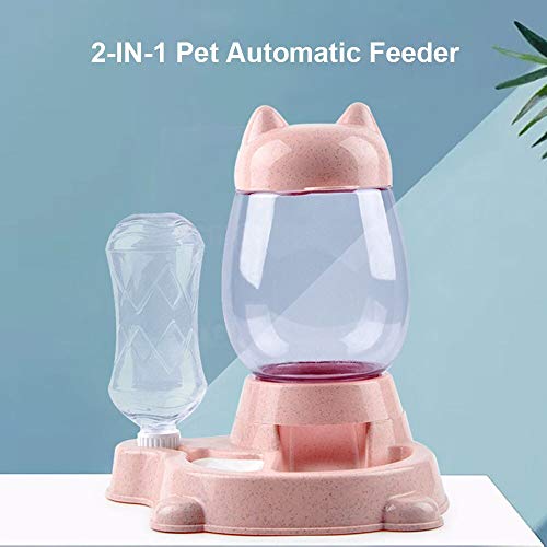 XYBB 2 En 1 Dispensador Automático De Mascotas Cat Dispensador De Gatos De Gran Capacidad Gatos Perros Alimentando Cuencos De Alimentación Dispositivo De Alimentación 24 * 20 * 31cm Verde