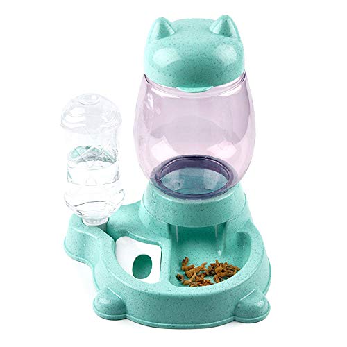 XYBB 2 En 1 Dispensador Automático De Mascotas Cat Dispensador De Gatos De Gran Capacidad Gatos Perros Alimentando Cuencos De Alimentación Dispositivo De Alimentación 24 * 20 * 31cm Verde