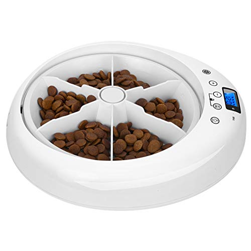 XYWBTCXK 6-Meal alimentadores automáticos para Mascotas, Perro y Gato alimentador con Temporizador programable Digital y Música, en seco o Semi-húmedo Cachorro Gatito Conejito Triturador