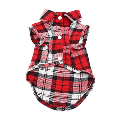 YAODHAOD Camisa Cuadros para Perros, Camisa A Cuadros de Moda para Mascotas Ropa para Perros, Camisa A Cuadros para Gatos Suave y Cómoda (S-Puppy por uno o Dos Meses, Rojo)