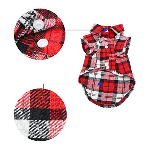 YAODHAOD Camisa Cuadros para Perros, Camisa A Cuadros de Moda para Mascotas Ropa para Perros, Camisa A Cuadros para Gatos Suave y Cómoda (S-Puppy por uno o Dos Meses, Rojo)